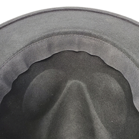 NINE WEST BLACK FEDORA HAT 100% WOOL CHEETAH PRINT BAND WOMEN OS - Picture 13 of 13